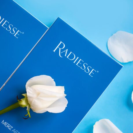 Radiesse collagen stimulating dermal filler packaging used in non surgical facial rejuvenation treatments